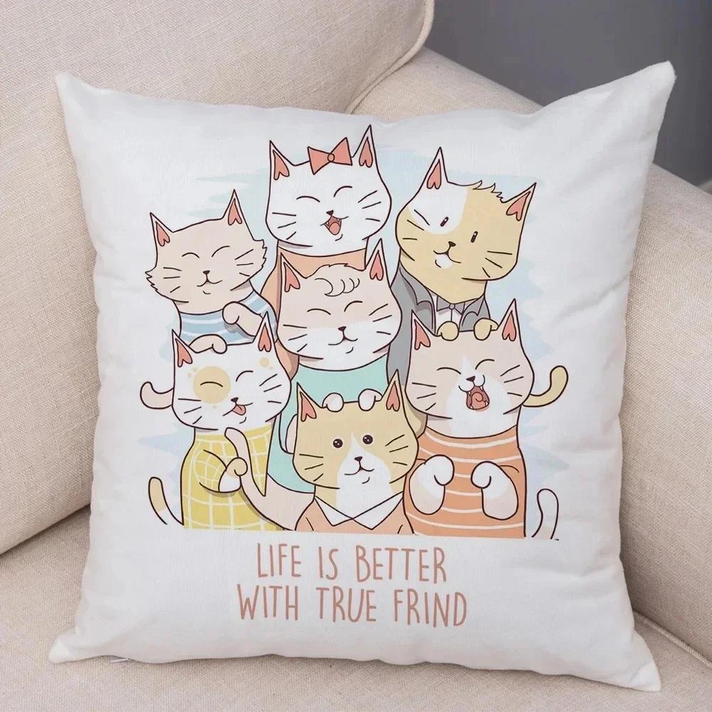 Funny Pet Cat Pillow Case Cute Animal Cushion Cover for Children Room Sofa Peach Skin Home Car Decor Cartoon Pillowcase X