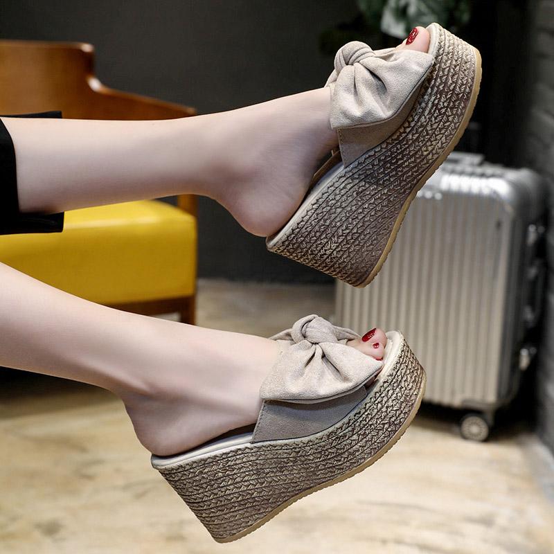 Fashion Aphixta Summer Women Wedge Slippers Platform Appliques Butterfly-knot Beach Antiskid Female Sandals Clog Shoes Slides Women
