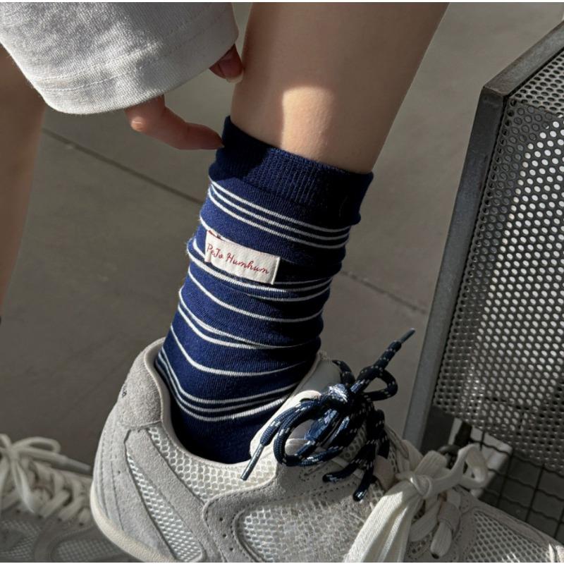 Female Spring and Autumn Pure Cotton Lovely Assorted Stripe Boneless In The Tube Pile Socks