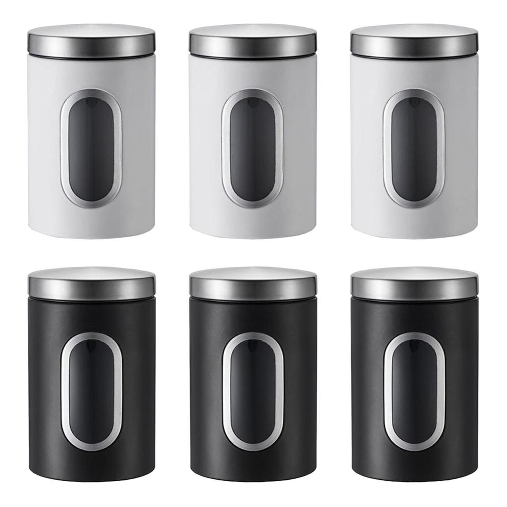 3 Pieces Stainless Steel Kitchen Storage Canister Set Transparent Food Storage Jars
