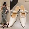 High heels women's summer new bag head one-word strap sandals pointed heels versatile outer slippers