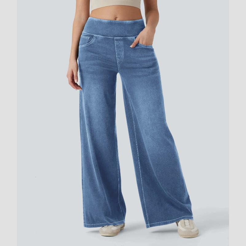 Casual Baggy Jeans Women's Elastic Waistband Wide Leg Jeans Elegant Slim Fit Denim Trousers American Retro Denim Palazzo Pants
