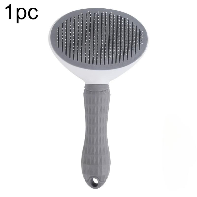 1pc Easy-to-Clean Pet Grooming Brush with Self-Clean Button for One-Click Hair Removal - Curved Pin Deshedding Comb