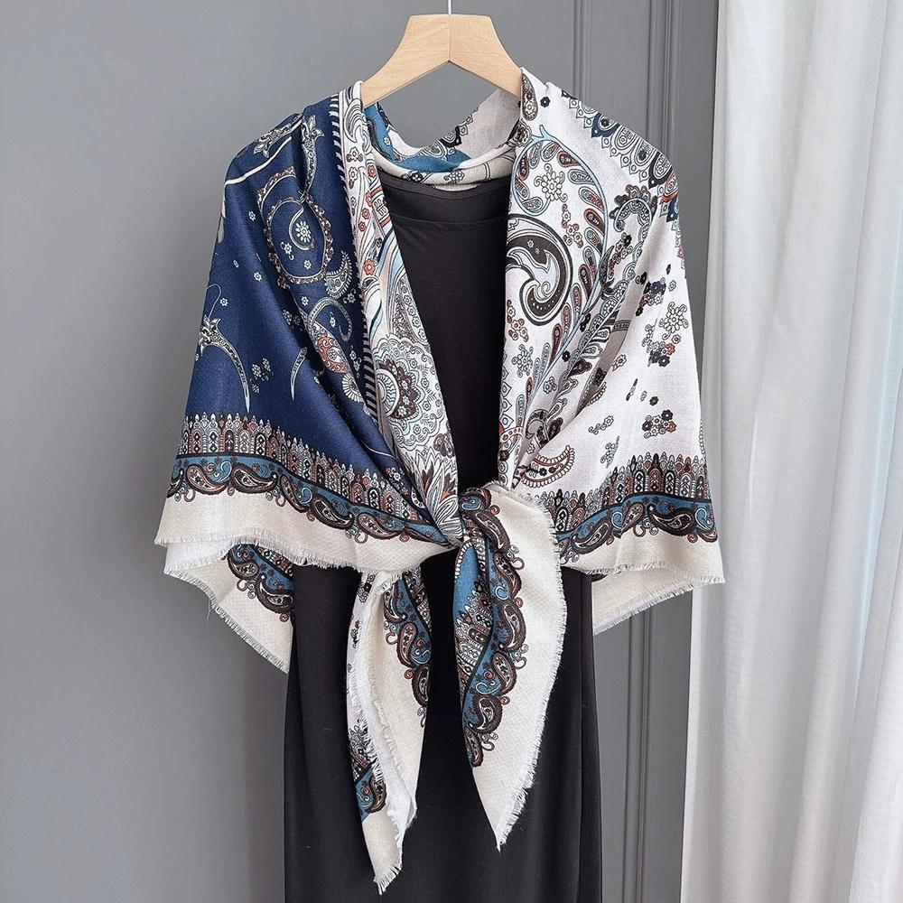 Women Retro Square Scarf 130x130cm Ethnic Style Soft Cotton Linen Breathable Scarf Shawl Female Foulards