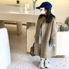 Korean Style Mid-Length Kids' Autumn/Winter Coat – Hooded, Long Sleeve, Cotton-Polyester for Girls.