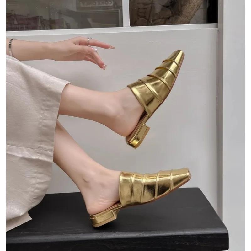 Footwear Shoes Slides Elegant Women Pumps Shoes New In New Fashion Square Head Slippers Low Heels Shoes Female Slip On Mules