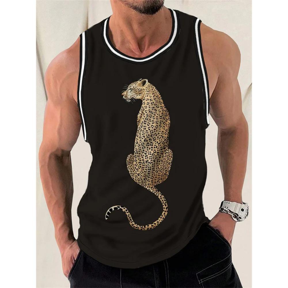 Modne topy bez rękawów w panterkę dla mężczyzn, letnie, modne, bez rękawów, z nadrukiem 3D, streetwear, kamizelki, fajne, oversize, oddychające koszulki topy