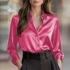 Women's Fashion Casual V-neck Solid Color Temperament Shirt Female Button Shirt Long Sleeve Ladies T-shirt Top