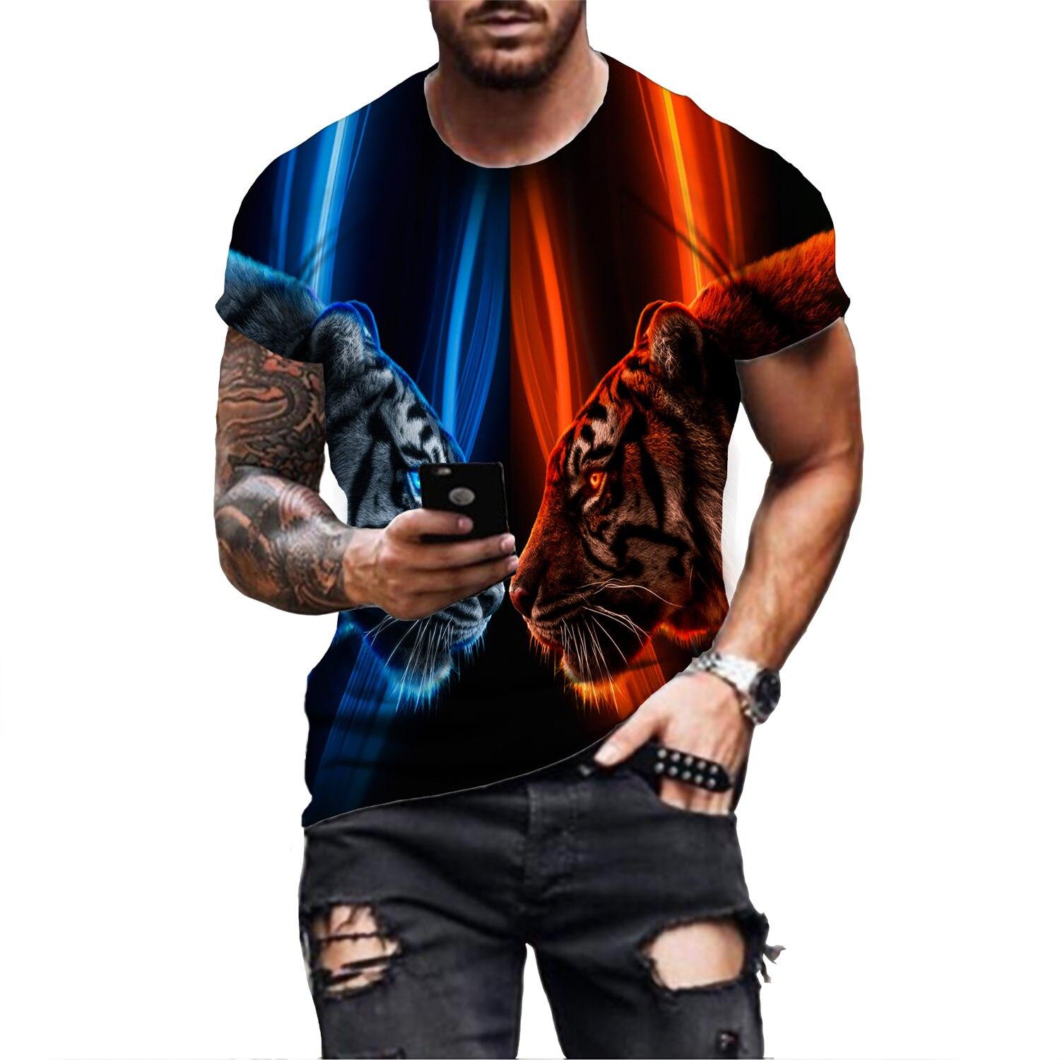 

Футболка с забавным животным и тигром, 3D принт, новая свободная футболка с изображением тигра и коротким рукавом, персонализированная повседневная летняя модная футболка, топ в стиле Харадзюку 5XL