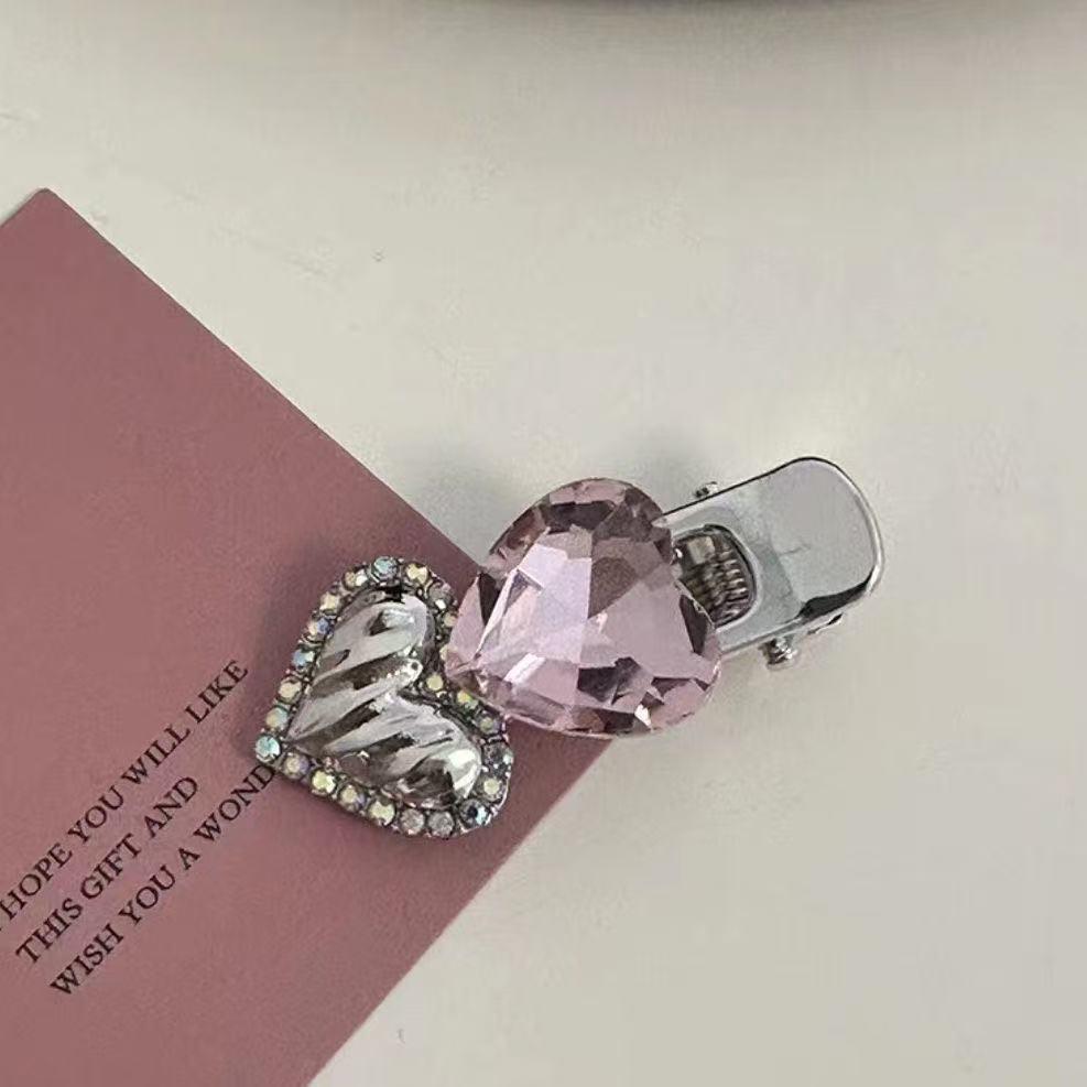 Rosa Strass-Haarspangen-Set: Legierung Silber Pony und Entenschnabel-Klammern