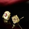 Cute Female Red Zircon Stone Gold Color Round Stud Earrings Lovely Bridal Wedding  For Women
