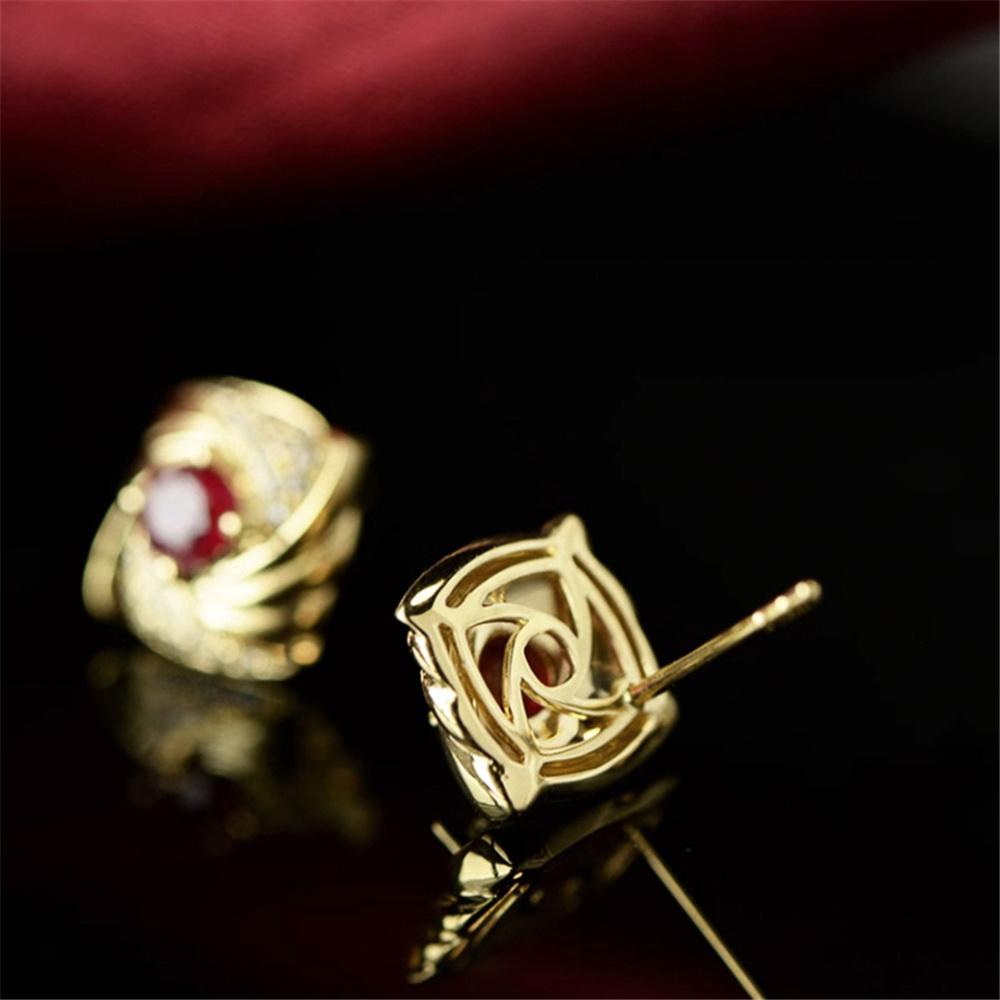 Cute Female Red Zircon Stone Gold Color Round Stud Earrings Lovely Bridal Wedding  For Women