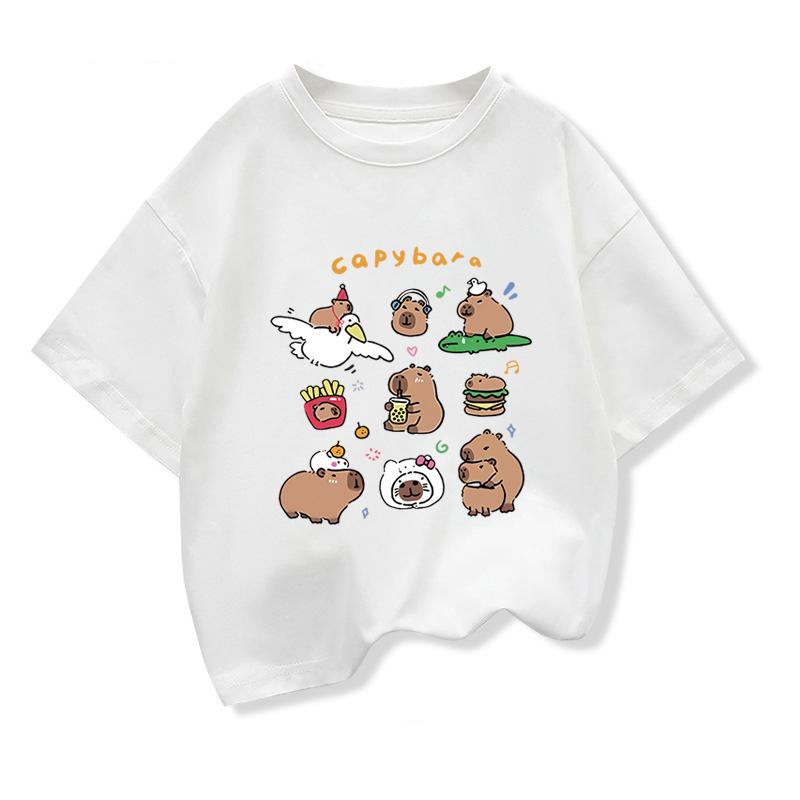 2026 New Loose T-Shirt Children's Summer Clothing Cute Capybara Print