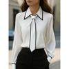 Women Fashion Solid Color V Neck Long Sleeve Casual Commute Shirt