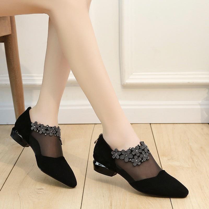 Sandals For Women  Retro Rhinestone Sandals Women Elegant Flower Square Heel Sandals Mesh Light Sandals Summer Women 'S Shoes