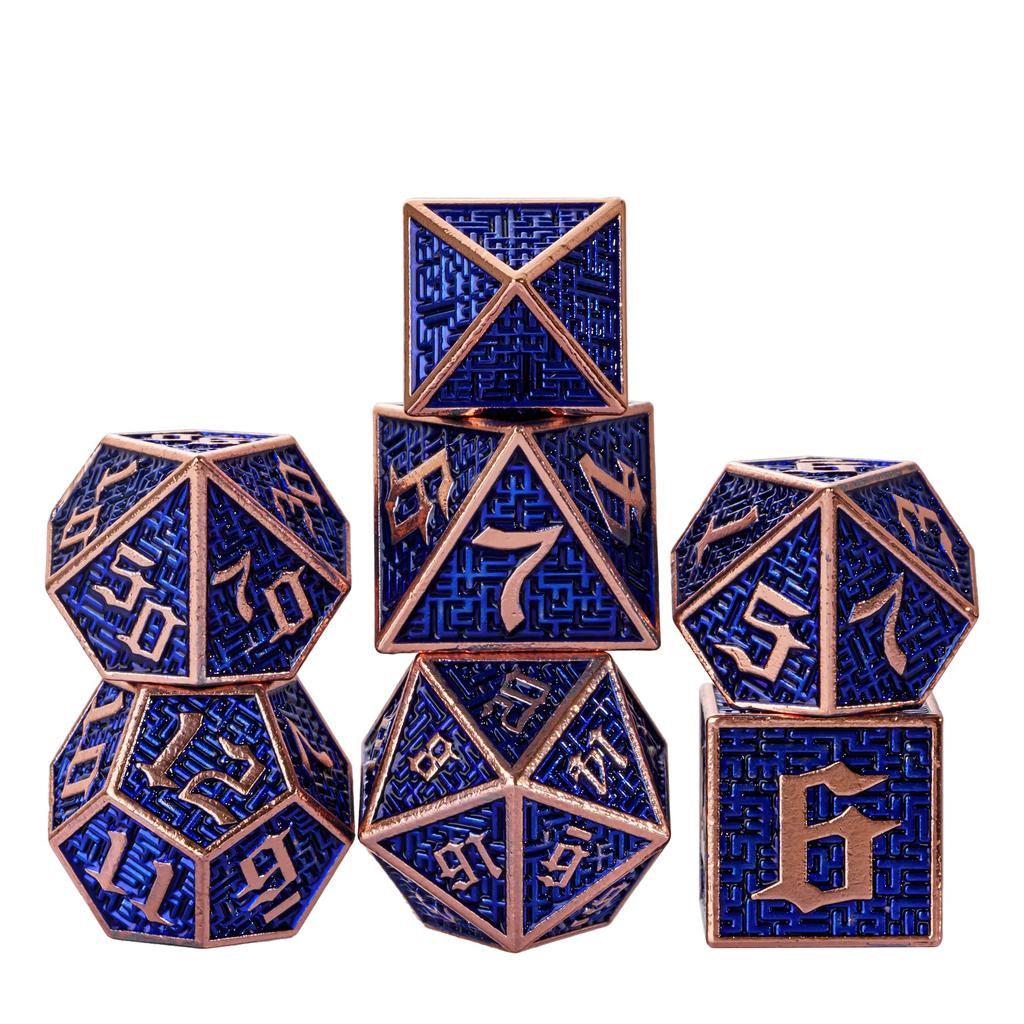 Cusdie DND Labyrinth Metallwürfel Massiv D4-D20 Polyederwürfel Set mit einzigartigem D4 für Rollenspiel Pathfinder Brettspiele TRPG