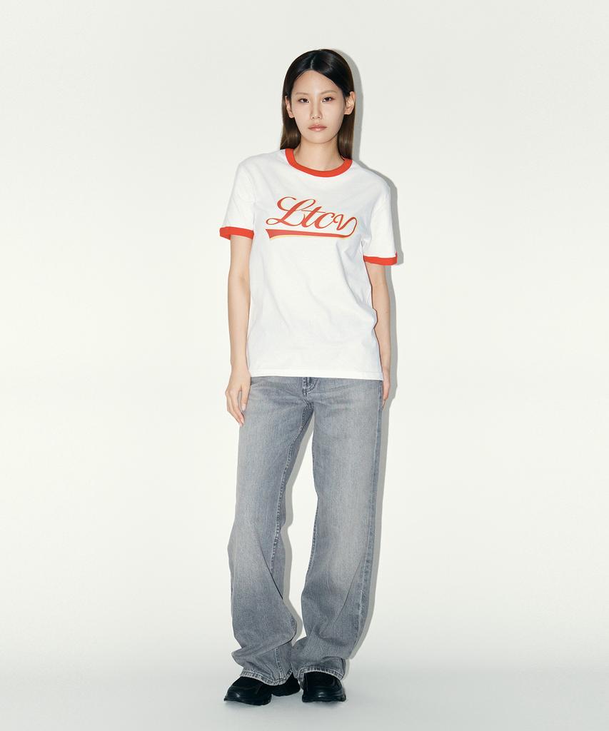 Laipeutaimkollegtibeu Ringer Logo Short Sleeve T-Shirt White Red