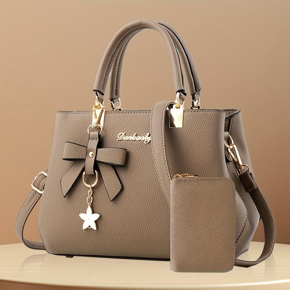 Bow Decor Handbags For Women, Trendy Crossbody Bag With Coin Purse, Top Handle Satchel Purse For Office