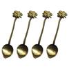 Elegant Leaf Pattern Dessert Spoons Set 4PCs Melal Metal Construction For Coffee Ice Cream Serving
