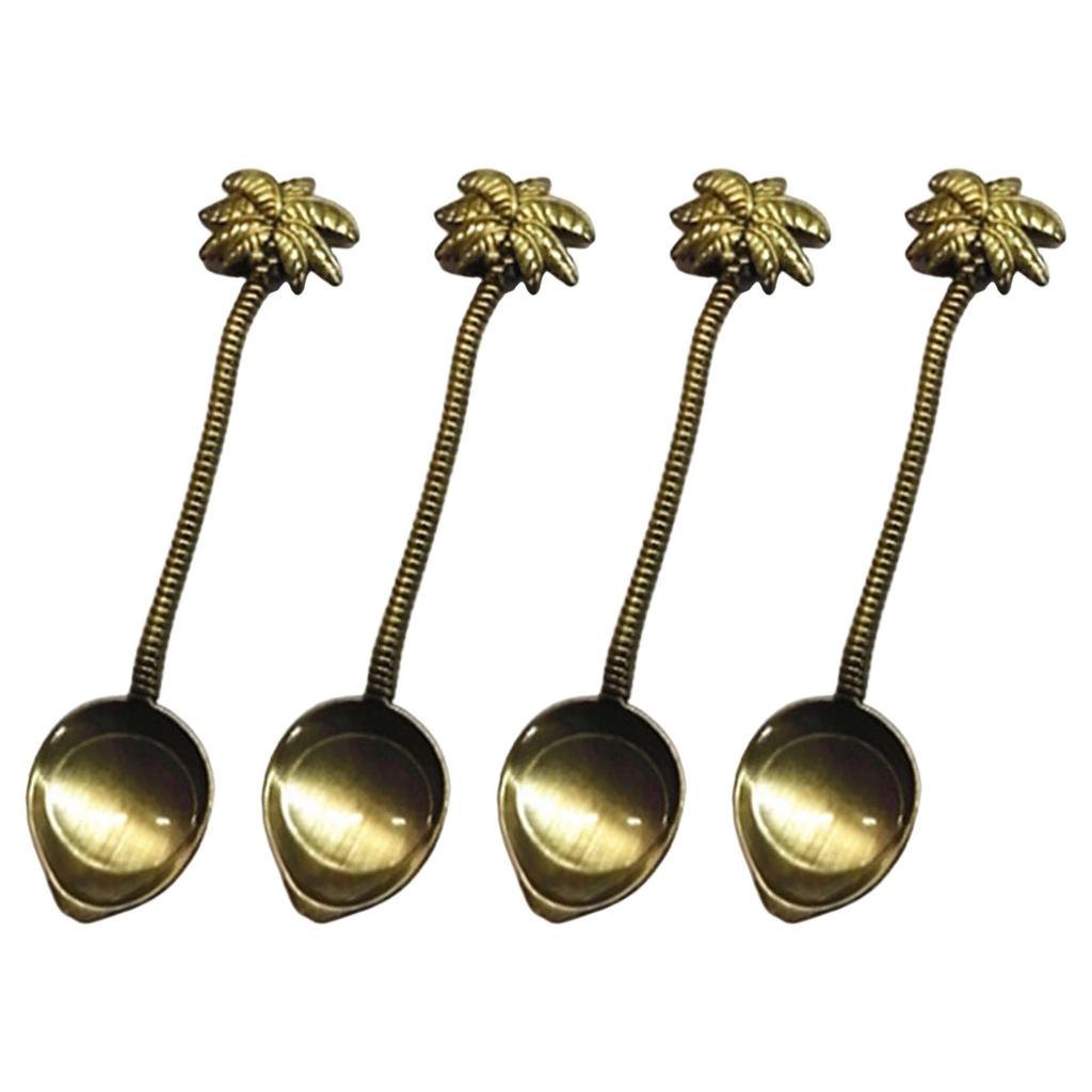 Elegant Leaf Pattern Dessert Spoons Set 4PCs Melal Metal Construction For Coffee Ice Cream Serving