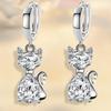 Aqua Blue Pink White Zircon Animal Earring Female Cute Small Cat Hoop Earrings For Women Trendy Silver Color Bridal Jewelry Gift