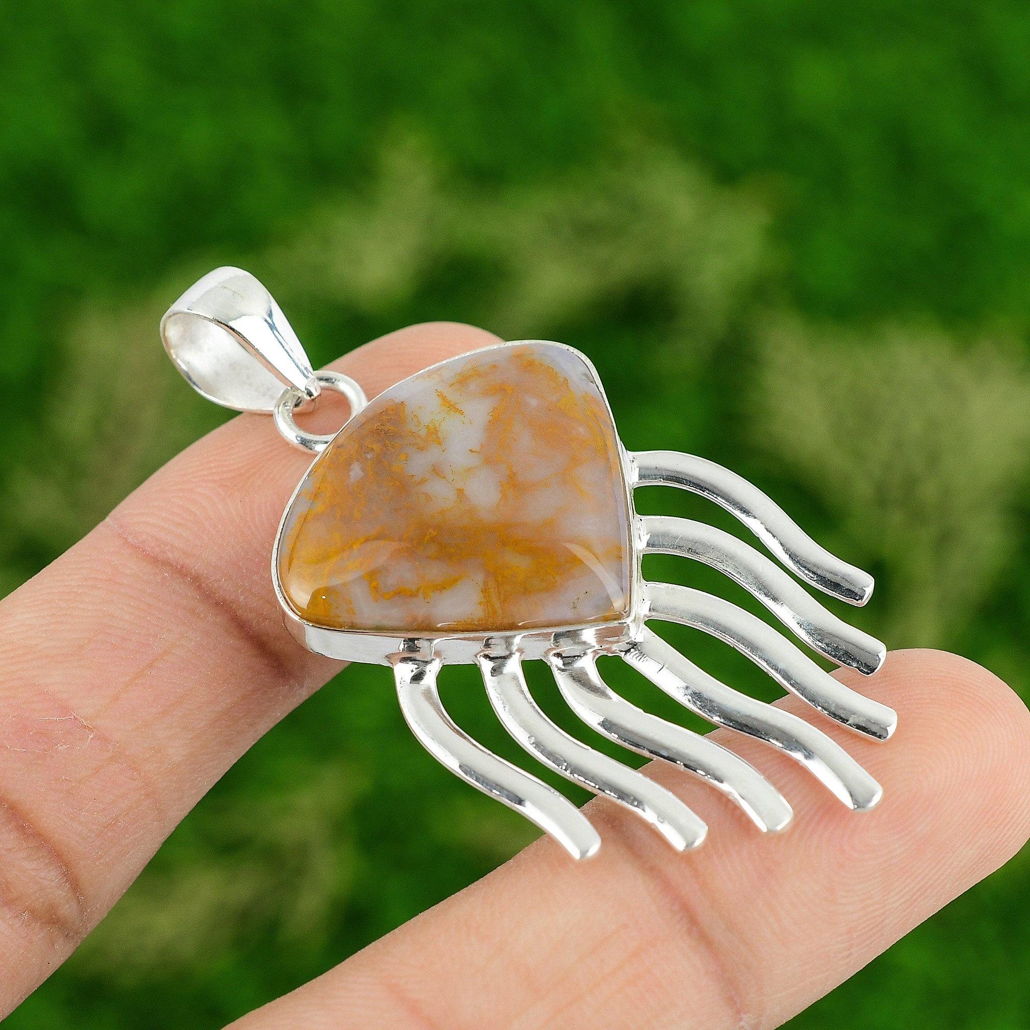 

Daughters Day Sale 925 Silver Polka Dot Agate Gemstone Sister Bezel New Pendant