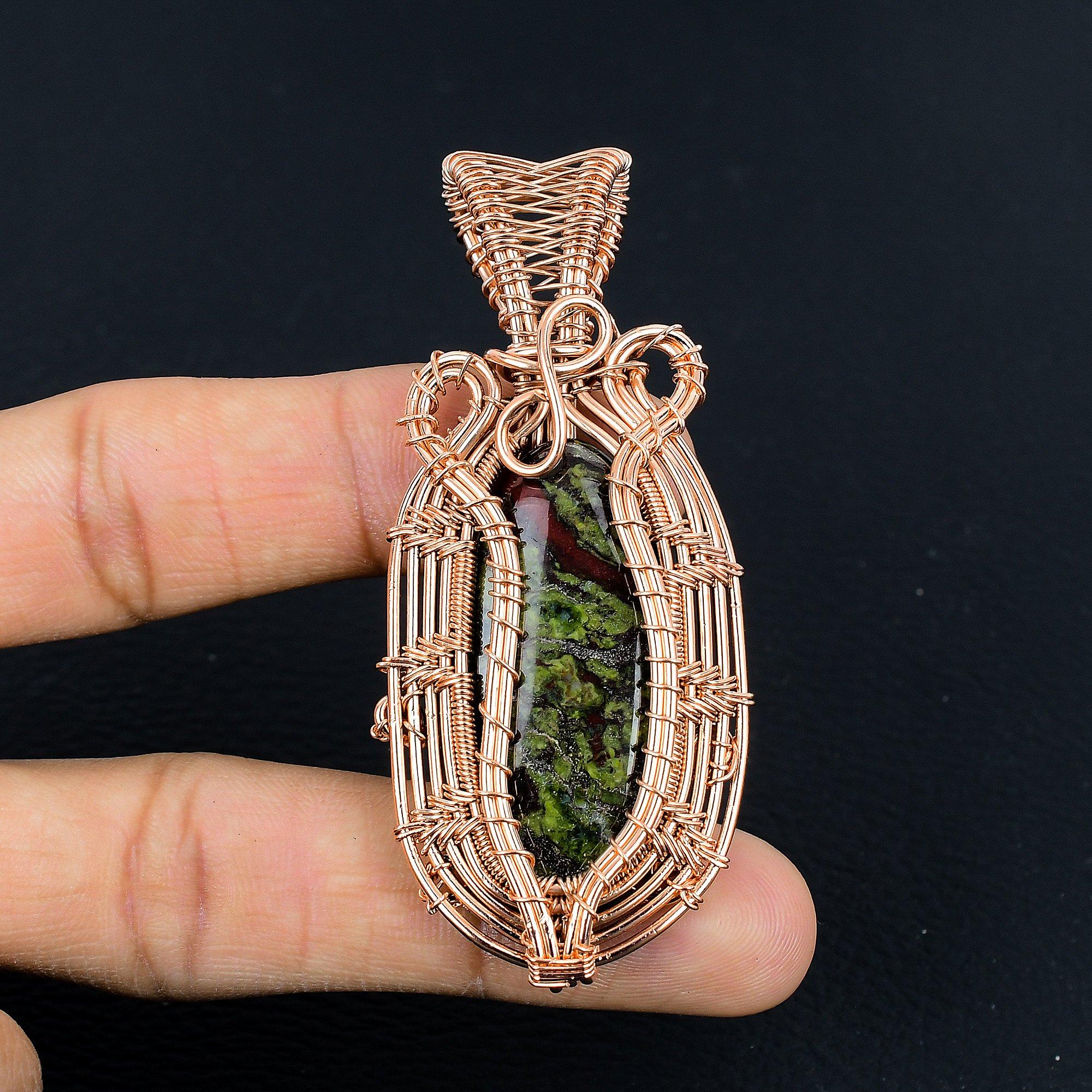 

Подвеска из яшмы Драконьей крови, обернутая медной проволокой 999 пробы, Ювелирные изделия с подвеской из драгоценного камня ручной работы, Подарки для жены, Новая подвеска 2.55 Inches