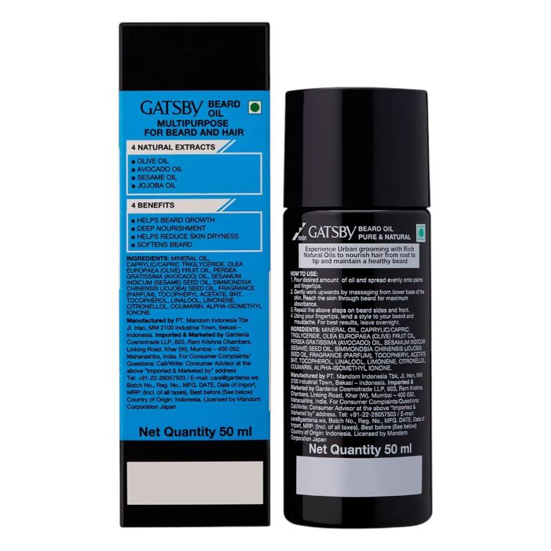 Gatsby Bartöl für Männer 50ml – Nicht-klebriges natürliches Pflegeöl für Bartwachstum, Geschmeidigkeit & Glanz – Schnell einziehend, angenehmer Duft