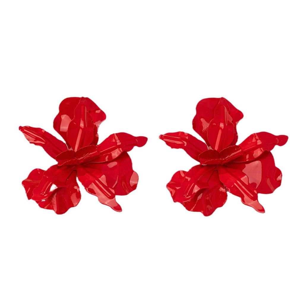 Exaggerated Red Flower Stud Earrings: Unique High-End Design for Parties