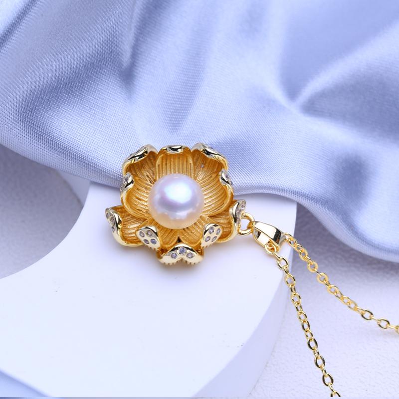 FEEYOO Natural Freshwater Pearl Necklaces For Women Girls Fashion Gold Color Flower Pendant Birthday Gift