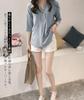 Sueeya Short Loose Summer [Sueeya] Shirt, Women's Blouse, Striped, Sleeve, Skipper, Slit, Fit, Slimming, Stylish, Cute, Versatile, Work, Casual,