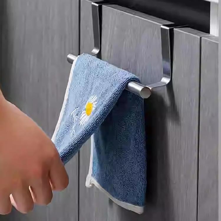 Towel Bar with Hook for Home Bathroom Kitchen,Stainless Steel Towel Hanger Over Cabinet Towel Rack Storage Organizer