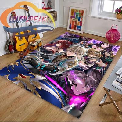 Tapis de jeu d'aventure de dessin animé, impression 3D Genshin Impact, tapis de sol pour salon, jeu en flanelle douce