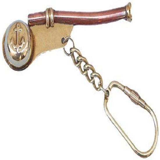 Nautical Solid Brass, Copper Boatswain Bosun Whistle Key Chain