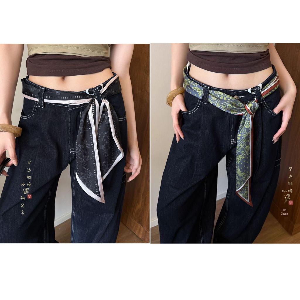 Cashmere Floral Silk Scarf: Women's Summer Thin Retro Ribbon, Neck Tie & Waist Accessory