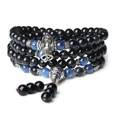 With Obsidian and a Power Stone Prayer Beads for Wish Suitable for Men and No Wrist Size Restrictions 108-Bead Bracelet/Necklace Kyanite,