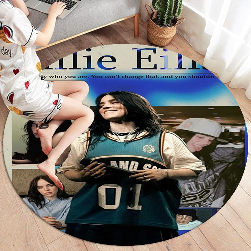 Billie Eilish Custom Name Round Area Rug,Carpet Rug for Living Room Bedroom Sofa Playroom Decor,Non-slip Floor Mat