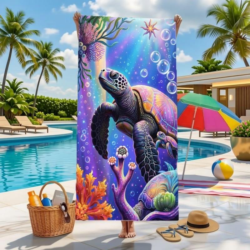 Colorful Gradient Sea Turtle Bubble Coral Underwater Beach Towel Quick Dry Absorbent Towel For Pool Beach Bath Outdoor Vacation