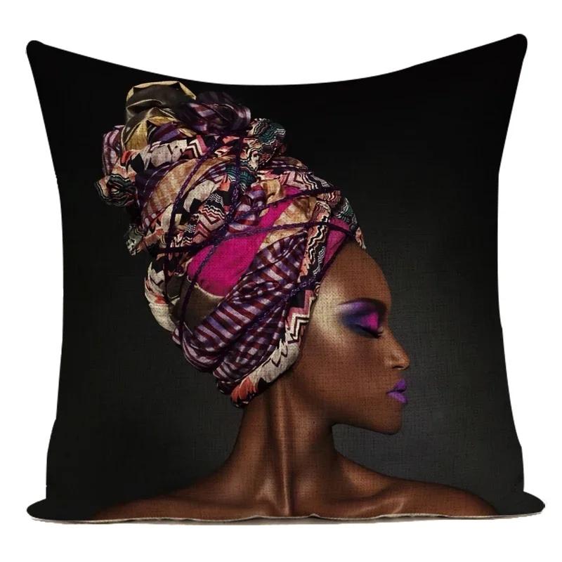 Fashion African Girl Lady Oil Painting Black Women Home Art Decoration Sofa Throw Pillow Case Polyester Cushion Cover