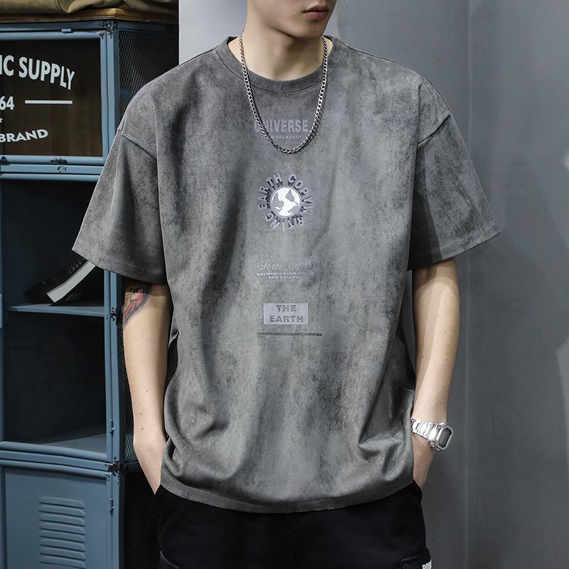 Men's Trendy Loose Fit Suede T-Shirt - Short-Sleeved Summer Style