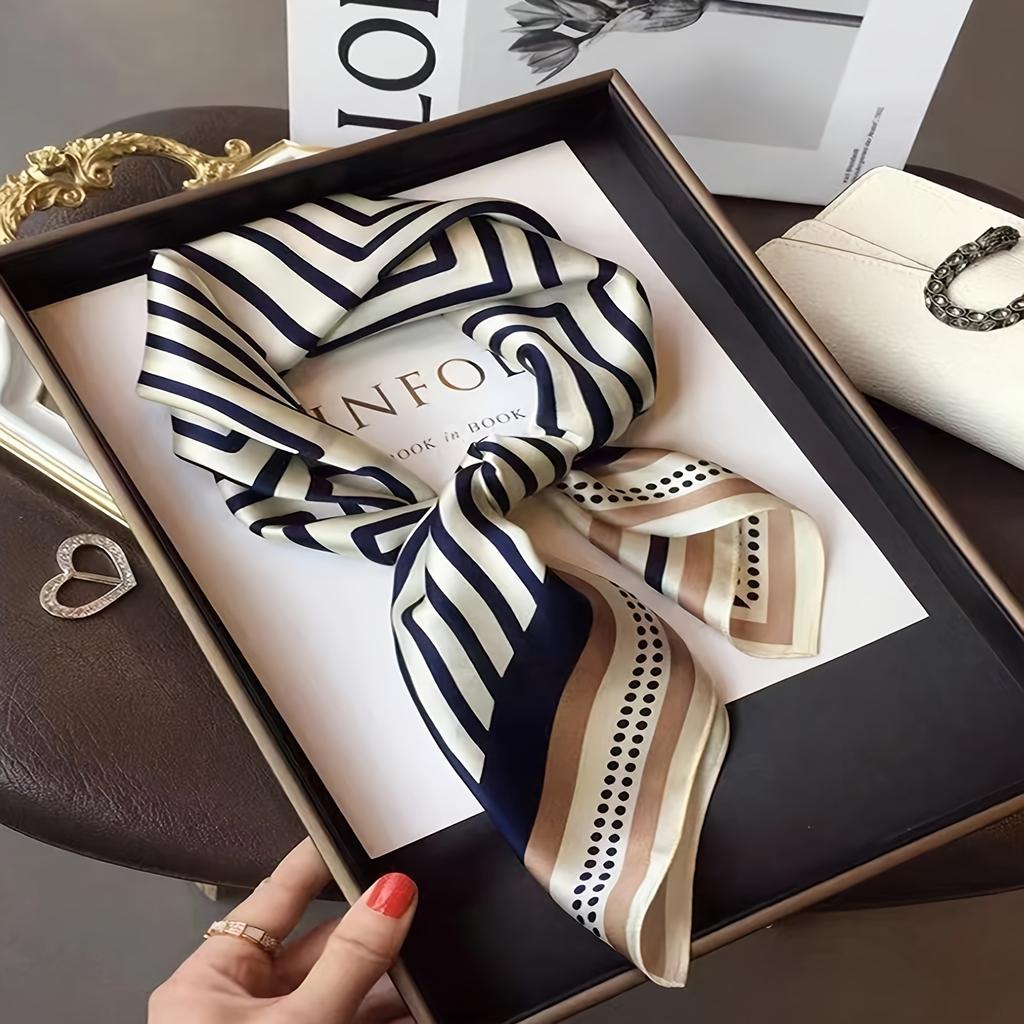 27.5" Simple Seagull Printed Square Scarf Stylish Imitation Silk Satin Shawl Spring Autumn Thin Sunscreen Headscarf For Women