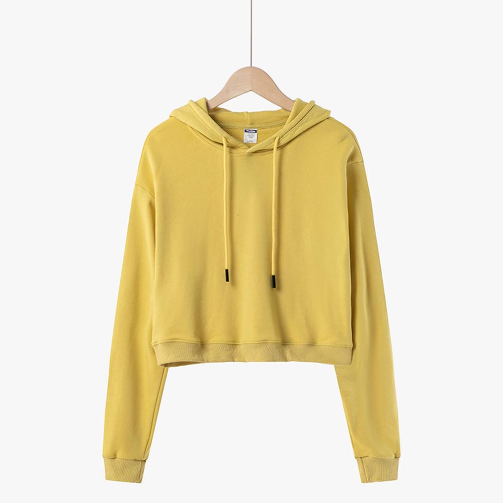 Women's Sweatshirt Fashion Cropped Hoodie Top Casual Short Solid Color Pullover