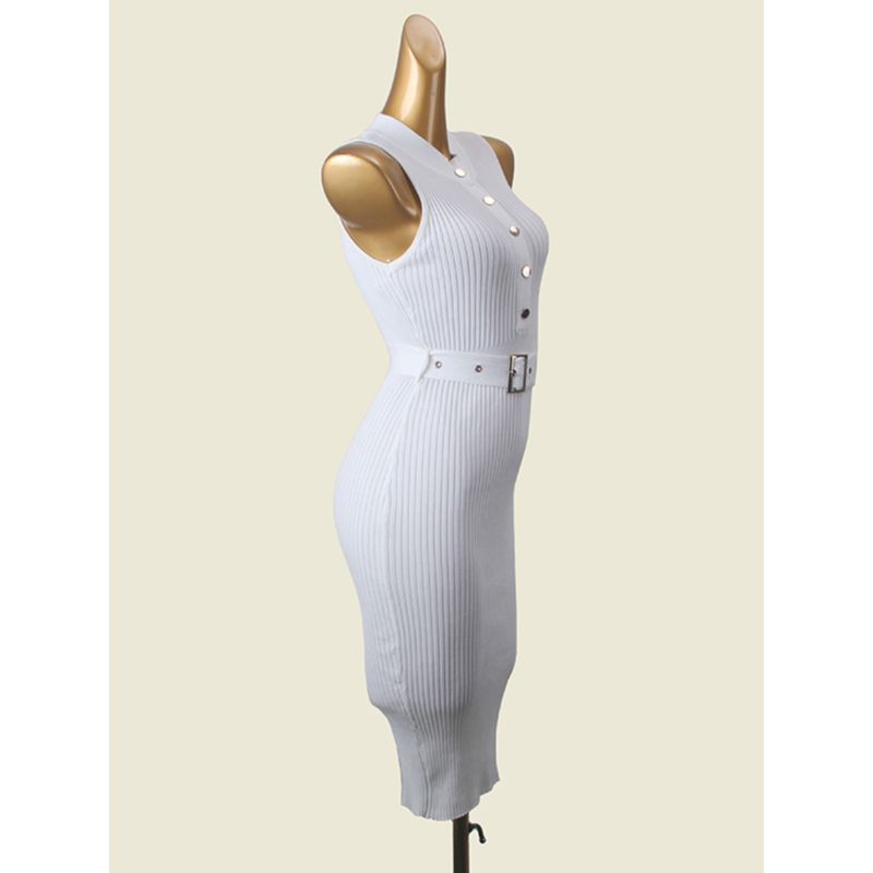 Hong Kong Style Waist-Tight Slim Looking Single-Breasted Knitted Hip Skirt Sexy Sleeveless Autumn Inner Wear Dress