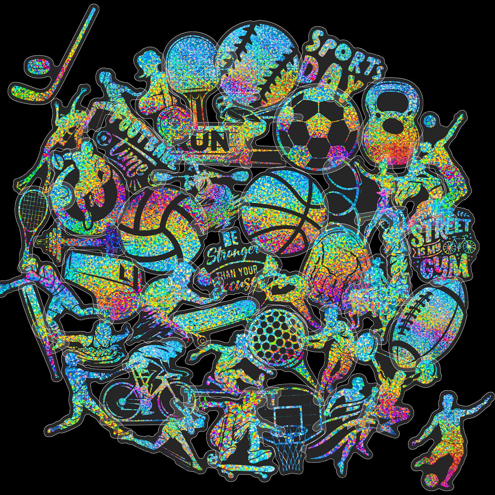 

50 Серебряных Лазерных Спортивных Наклеек с Ветром и Домашними Животными, Декоративные Материалы для Ручного Счета, Наклейки для Багажа и Водных Стаканов