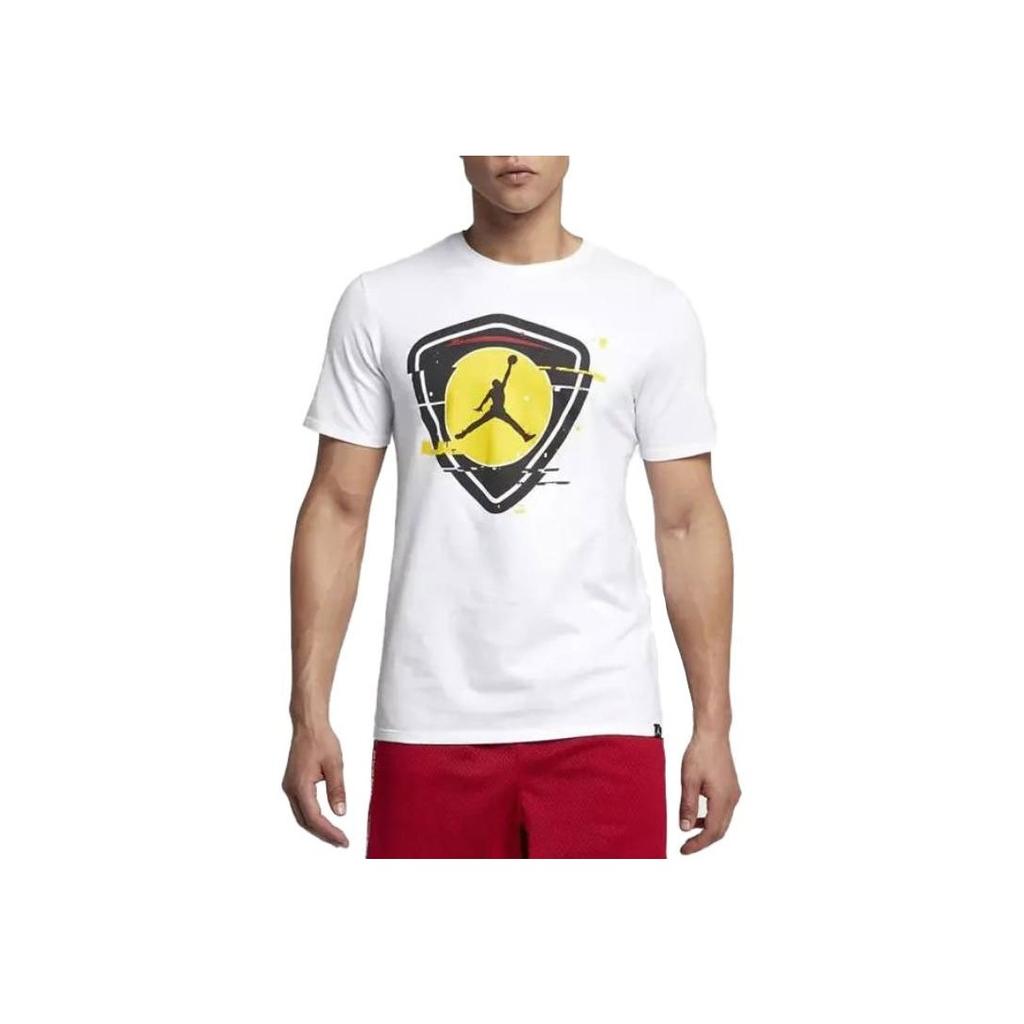 Jordan Logo Print Color Block Crew Neck T-Shirt Men Tops White AO2626-100