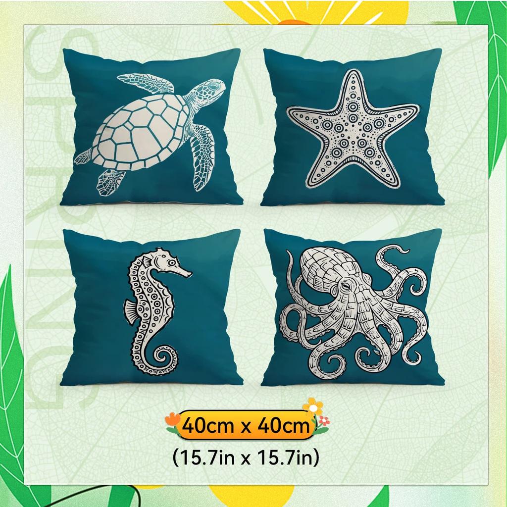 4Pcs/Setmodern Sea Life Design Cushions Pillowcase Polyester Cushion Cover Throw Pillow Pillowcover Home Car Sofa Decor