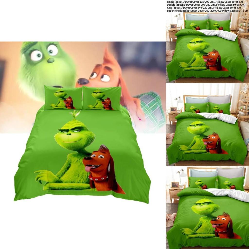 Das Grinch Zeichentrickfigur 3D-gedruckte Bettbezug-Set für moderne Schlafzimmerdekoration