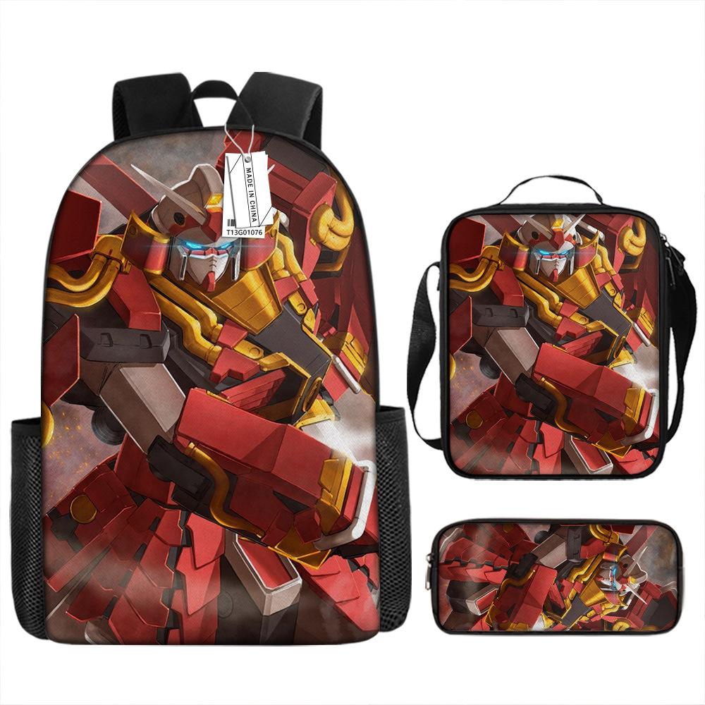 Gundam Mecha Schultasche Jungen und Grundschüler Ultraleichter Rückenschutz Rucksack Jungen Animation Kinderrucksack Dreiteiliges Set