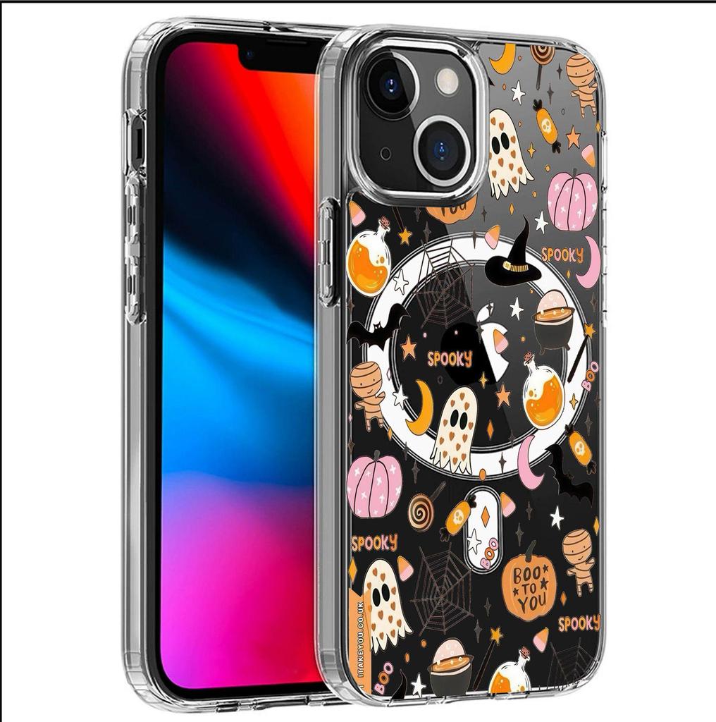 Halloween Carnival Magnetic Case for iPhone 15/16/17 Pro Max – Transparent Full Coverage