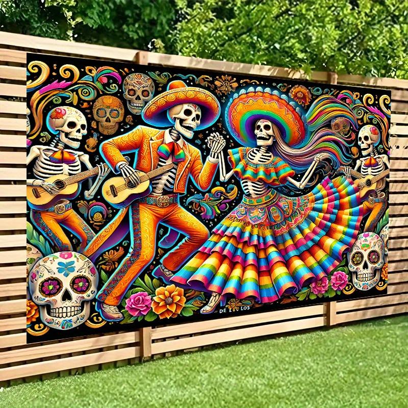 One Background Flag a Mexican Death Dance Polyester Fabric Wall Cover and a Background Cloth for Decoration
